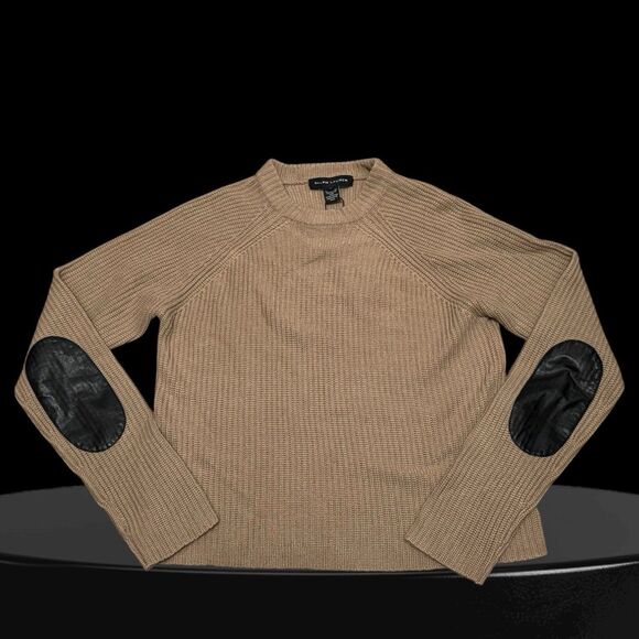 Ralph Lauren Black Label NWT Ribbed Sweater 100% Cashmere & Lamb Leather Tan M - Picture 7 of 7